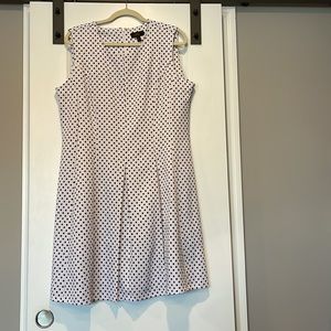 Polka Dot Pleated Career Shift Dress Sleeveless